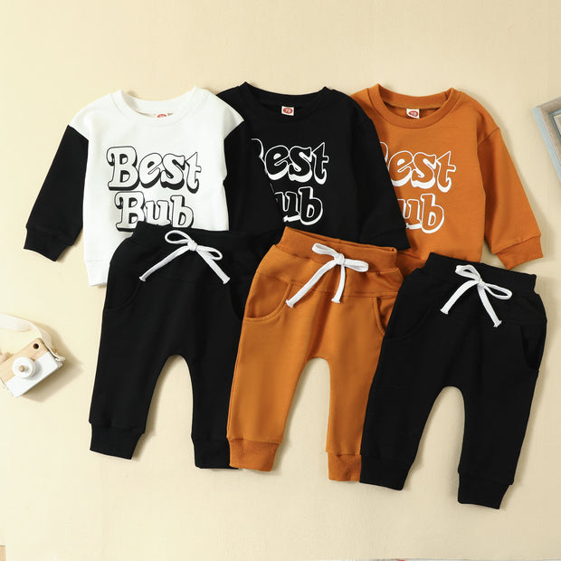 Best Bub Sweatpants and Sweatshirt combination of Black & White & Orange Outfits labeled Best Bub on the front of the shirt